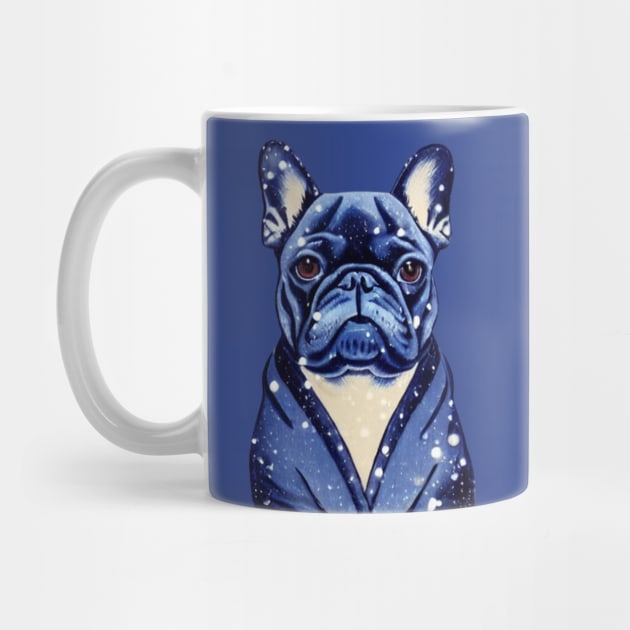 Beautiful Adorable Blue French Bulldog in Fluffy Snow Christmas French Bulldog Puppy by Mochabonk